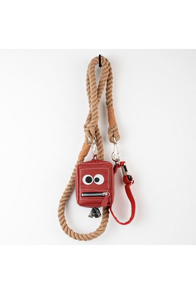 Lusi Doog Brown Dog Collar Natural Cotton Rope Rope and Special Design Red Poop Bag Bag