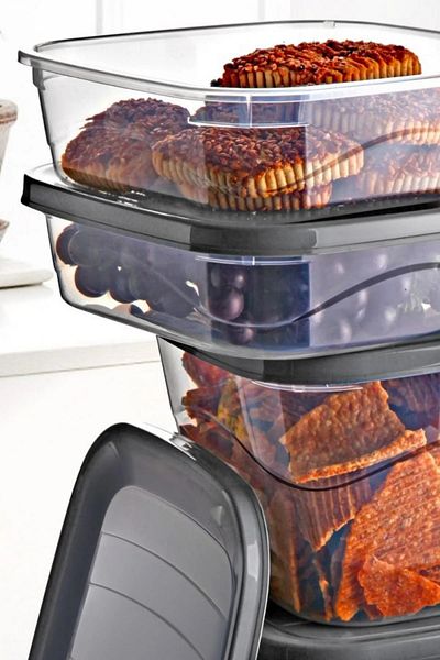Open Home Concept Set of 4 Square Microwave & Freezer Compatible Poly Storage Container X2 0.7 Lt / 1.4 Lt