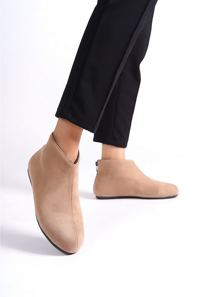 Moda Değirmeni Kurze, flache Damenstiefel mit Reißverschluss aus Hautleder BG1176-116-0001