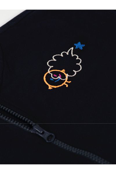 BEETLEBEEZ Kids Unisex Navy Blue Crew Neck Zippered Sweatshirt