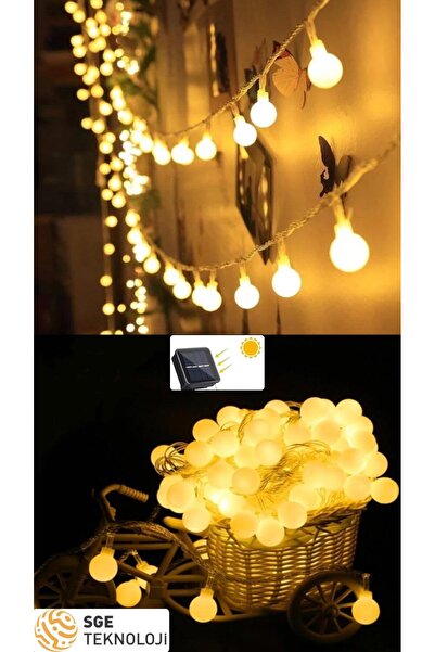 Mighty Opak Güneş Enerjili 7 Metre 50 Led Sarı Bahçe Teras Parti Balkon Süsü Aydınlatma Lambası