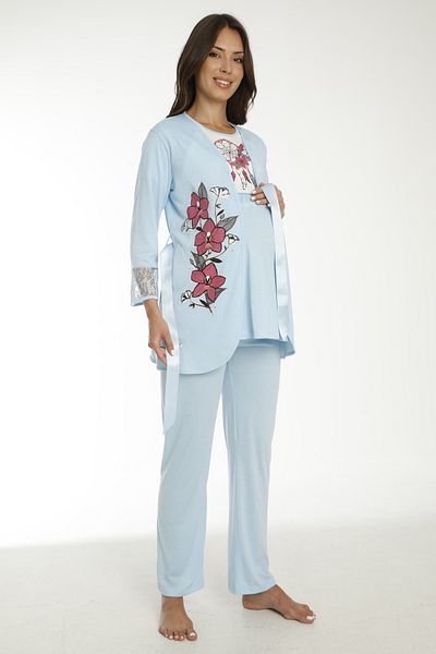 Miss Dünya Lissa Set de pijamale de maternitate și de maternitate cu model Baby Blue, cu halat de casă