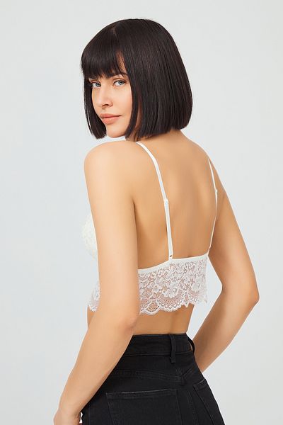 Cottonhill Women's Cream Lace Thin Strap Covered Triangle Bralette Bustier