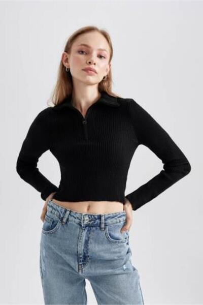 DeFacto Slim Fit Dik Yaka Yarım Fermuarlı Basic Kazak Z9241az23au