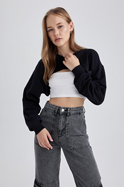 DeFacto Coool Crop Bisiklet Yaka Kalın Sweatshirt B2563ax23au