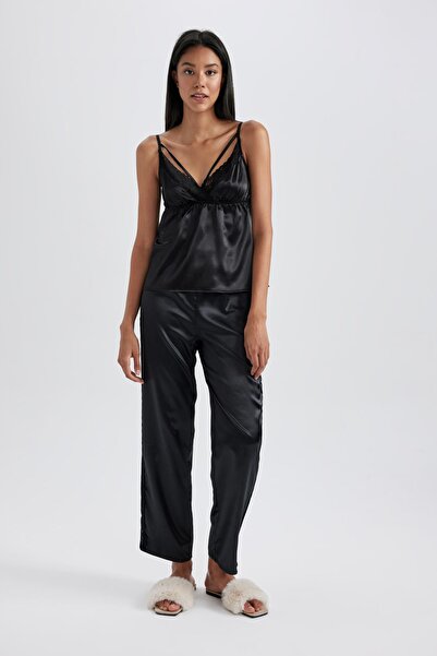 DeFacto Lace Detailed Flat Leg Sleepwear Bottom - Elastic Waist, Regular Fit A6761Ax23Au