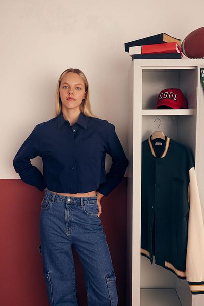 DeFacto Crop Poplin hosszú ujjú 100% pamut ing B0873ax23au