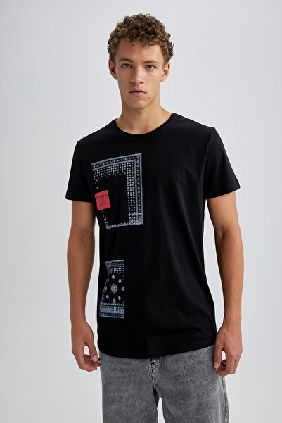 DeFacto Long Fit Crew Neck Cotton Combed T-Shirt