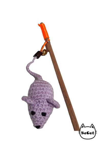 Be Cat Amigurimi Sound Cat Fishing Rod Toy with Mouse Toy -Lilac