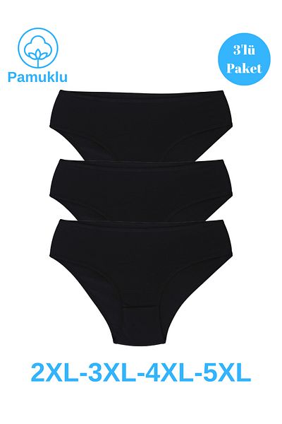 Lüx İpek Γυναικεία κιλότα Plus Size Μονόχρωμο Μαύρο 3 Συσκευασία