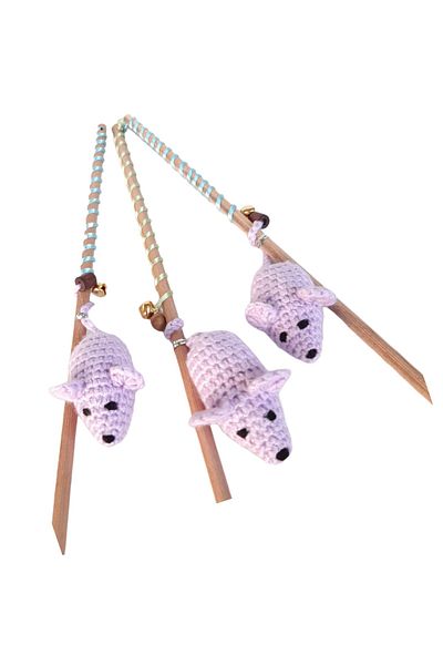 Be Cat Amigurimi Sound Cat Fishing Rod Toy with Mouse Toy -Lilac