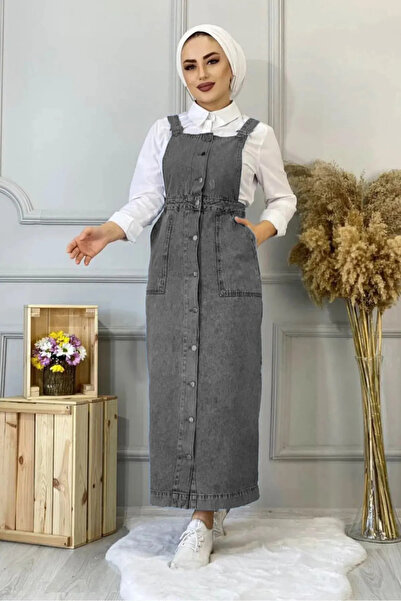 GiydikçeGiyin Tesettür Kot Salopet Füme