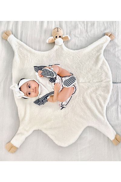 Modakids Cream Cute Lamb Baby Kids Blanket Winter Plush Welsoft Sheep Lamb Blanket