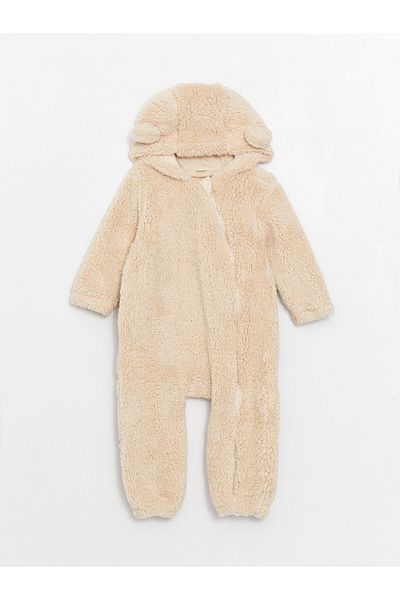 LC Waikiki Langärmliger Baby-Overall aus Plüsch mit Kapuze und Kapuze