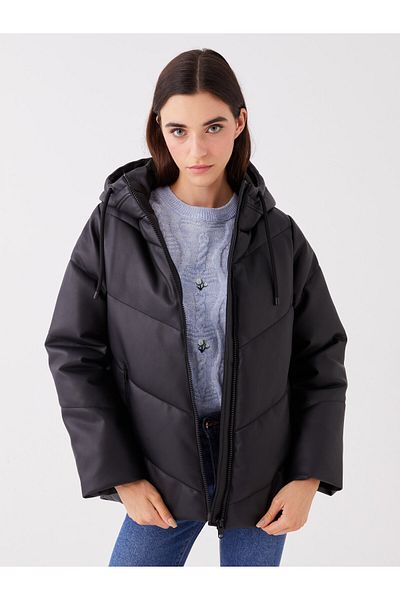 LC Waikiki Γυναικείο Puffer Jacket Oversize με κουκούλα μονόχρωμο δέρμα
