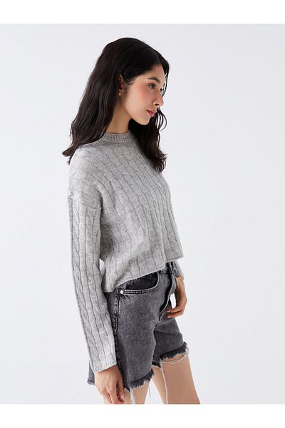 LC Waikiki Long Sleeve Crew Neck Patterned Women's Knitwear Sweater