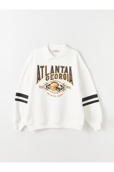 LC Waikiki Oversize dámská mikina Polo s dlouhým rukávem s potiskem