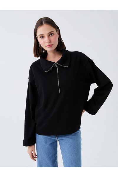 LC Waikiki Oversize dámská mikina s vysokým límečkem, obyčejným dlouhým rukávem