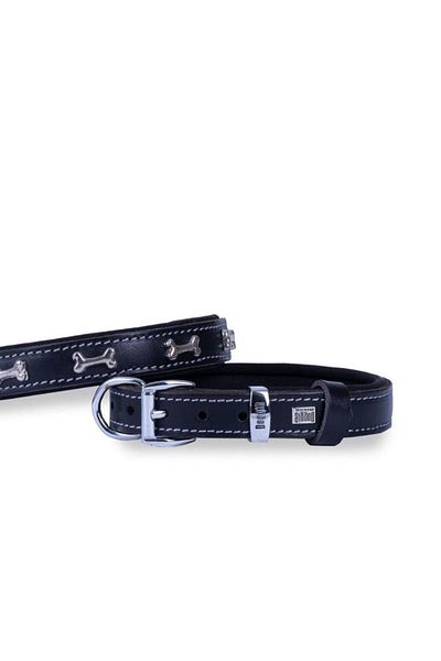 Doggie طوق رقبة مزين بالعظام من الجلد باللون الأسود مقاس 3.5X52-60 سم