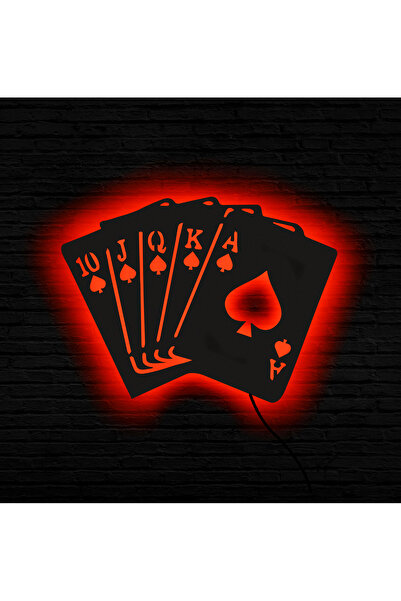 Lila Park Ledli Tablo,Işıklı Tabela, Led Şeritli Poker Kartları,Duvar Aksesuarı Ahşap Tablo,Dekoratif Tablo
