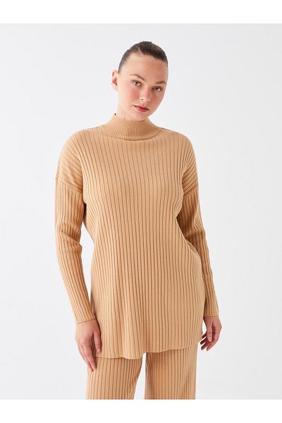 LC Waikiki Einfarbige Langarm-Stricktunika für Damen mit halbem Rollkragen