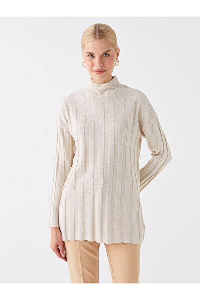 LC Waikiki Yarım Balıkçı Yaka Düz Uzun Kollu Kadın Triko Tunik