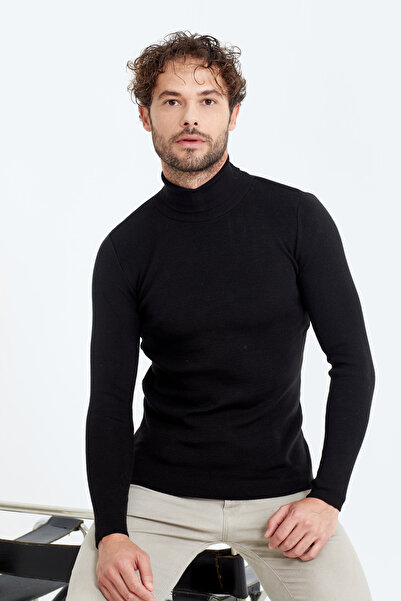 COOL TARZ Μαύρο ανδρικό πλεκτό πουλόβερ με ζιβάγκο