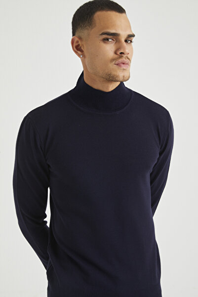 COOL TARZ Μπλε ανδρικό πλεκτό πουλόβερ με μισό ζιβάγκο με ακρυλικό-βαμβακερό ...