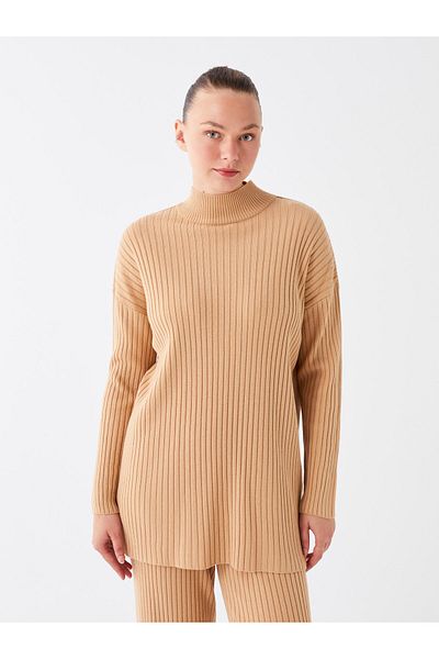 LC Waikiki Einfarbige Langarm-Stricktunika für Damen mit halbem Rollkragen