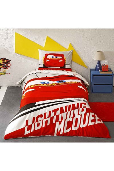 Taç Disney Cars Lightning Cotton Single Duvet Cover Set Elastic 160 Cm X 220 Cm