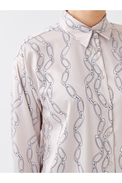 LC Waikiki Inggalléros csíkos, hosszú ujjú szatén női tunika