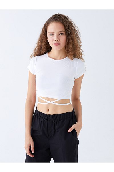 LC Waikiki Women's Crop - Crew Neck, Straight Cut