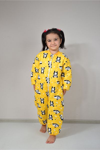 KİDSPİTİRCİK UNISEX CHILDREN'S YELLOW THICK FIBER FILLED 2.5 TOG PATTERNED SLEEPING BAG