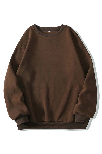 Mad&Calf Γυναικείο φούτερ Basic 0 Crew λαιμόκοψη χωρίς στάμπα μονόχρωμο oversize φαρδύ φλις φούτερ