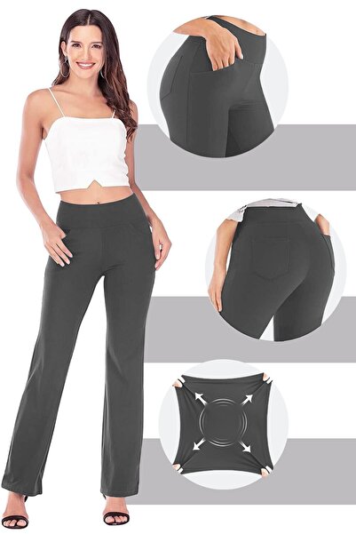 GHASSY CO. Women's Bootcut High Waist Yoga Exercise 4 Pockets Recovery Flare Leg Leggings Pants