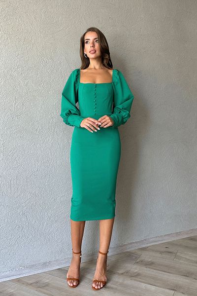 Seda Yalçın Atelier Green Square Collar Button Detailed Dress