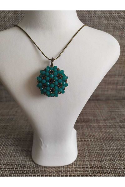 Sam Large Cevşen Necklace with Antique Chain / Handmade Crystal Bead Knitted /