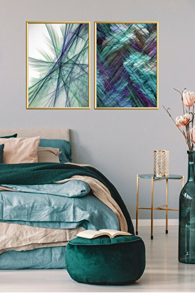 Linacci Dual Aluminum Abstract Blue Green Glass Framed Poster Set