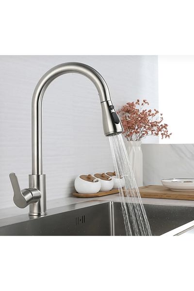 İSAOĞLU YAPI Spiral Armature Spiral Faucet Extending System Kitchen Faucet Matte Chrome Inox Color Faucet