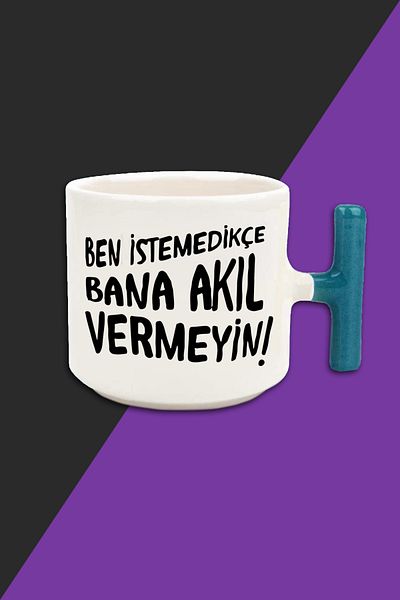 Bytwo Don't give me advice unless I want it. Cream Color Latte Cup Mug - Blue Handle