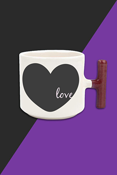 Bytwo كوب لاتيه على شكل قلب - لون كريمي - مقبض أحمر