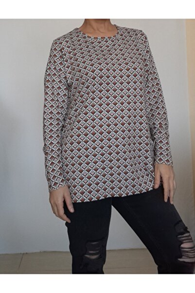 Mertcan Butik Brown mink patterned round neck combed cotton Viscose T-shirt