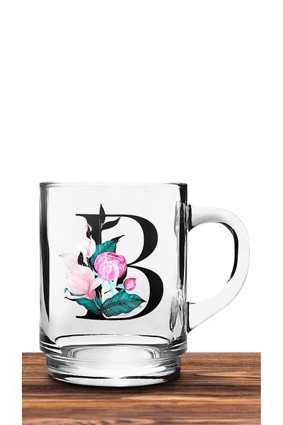 Bytwo TRANSPARENT GLASS CUP WITH LETTER B