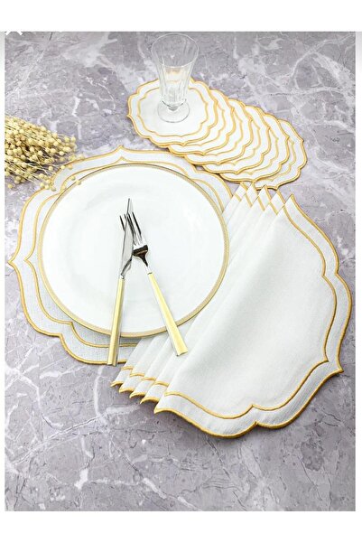 HİFA HOME Χρυσό Χρυσό Κεντημένο Σετ 12 τεμαχίων Αμερικανικό Σερβίτσιο και Χαρ...