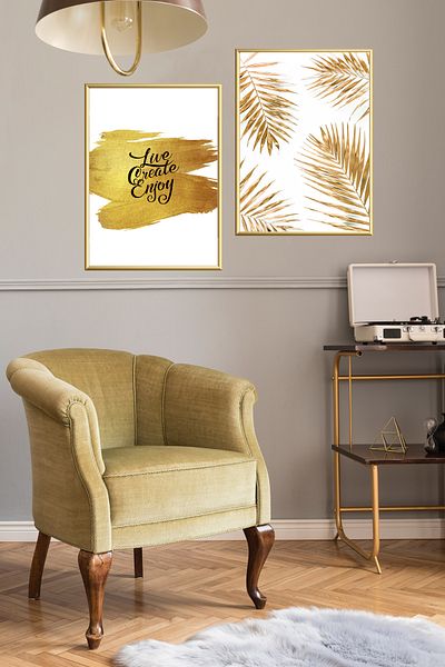 Linacci Σετ αφίσας διπλού αλουμινίου Gold Motto Glass White Frame
