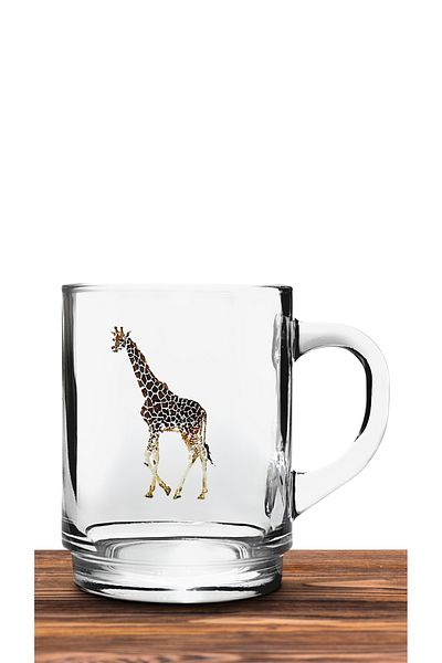 Bytwo TRANSPARENT GLASS CUP WITH GIRAFFE DESIGN - camk253