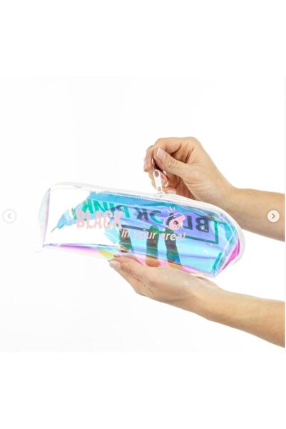 Kuti Store Blackpink Açık Pembe Baskılı Hologram Şeffaf Kalemlik Makyaj Çantası Black Pink Kpop