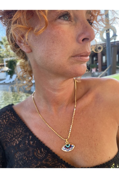 byebruketenci Gold Bakla Zincır El Yapımı Porselen Göz Detaylı