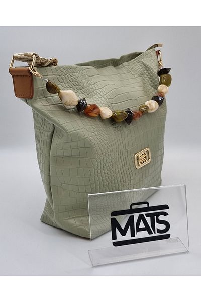 DSN Crocodile Faux Leather Natural Stone Shoulder Bag Green