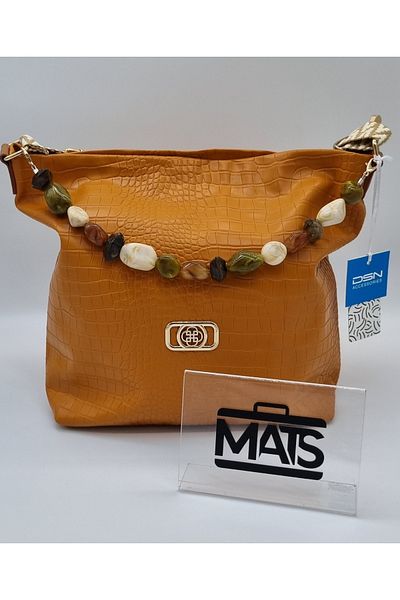 DSN Crocodile Faux Leather Natural Stone Shoulder Bag Tan